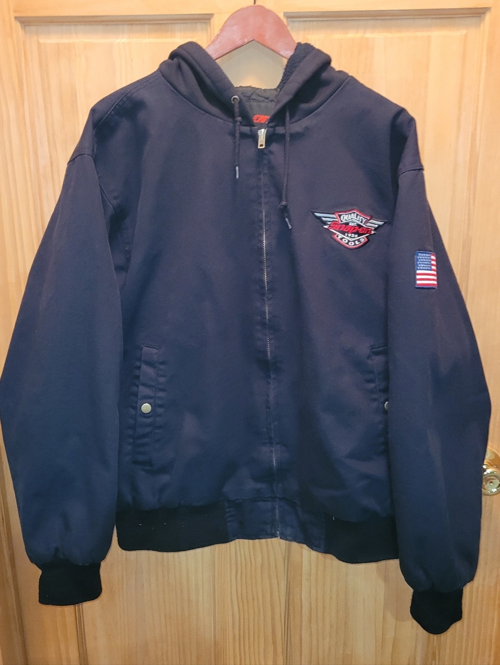 Vintage Mens Snap-On Tools Work Jacket. Quilted Canvas Hooded Size Large
